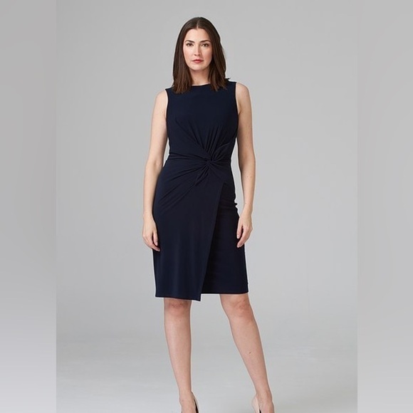 Garnet Hill Knit Black Jersey Style Faux Wrap Comfy Neutral Minimal Dress Sz 6 - Picture 1 of 10